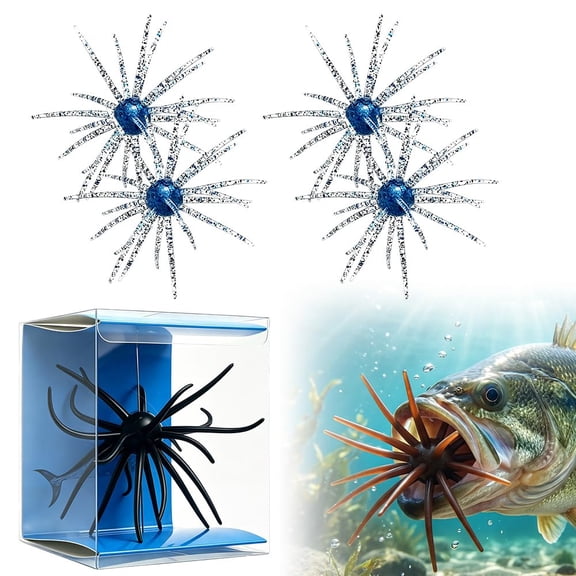 4Pc Dice Bait, Fuzzy Baits for Bass Fishing, Floating TPR Swimbait with Reflective Stars,Tentacle Creature Lure, Sea Urchin Bait Soft Plastic Baits, Wacky/Neko Rig and Finesse, Slow Sinking