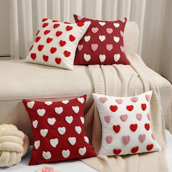 4Pc Embroidered Love Heart Pillow Cover,Valentines Day Throw Pillow Covers 18X18,Heart Love Couples Daily Decorations,Home Decor For Couch Girlfriend Sofa Bedroom