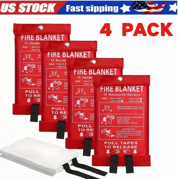 4Pc Fire Blanket Emergency Tools Fiberglass Cloth Home Safety Certified 39