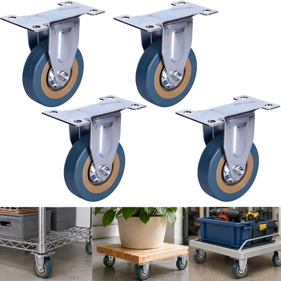 4Pc Fixed Rubber Caster Wheels,2.5inch Heavy Duty Rigid Top Plate Mount Casters, Furniture Replacement Rolling Wheels, Industrial Cabinet Caster Set for DIY Hand Trucks, Storage Cabinets