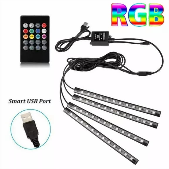 4Pc Flexible 5050 Rgb Led Strip Light Remote Fairy Light Room Party