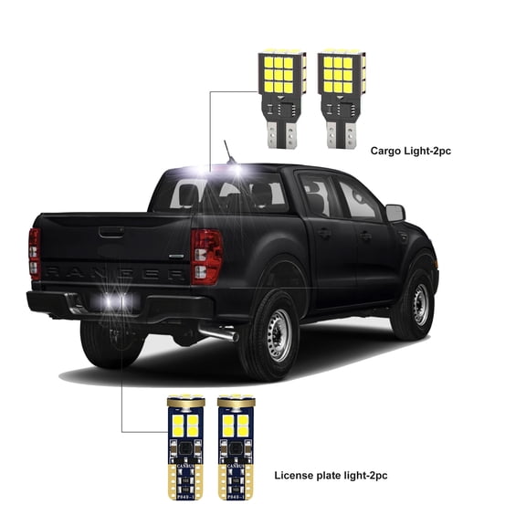 4Pc LED Bulbs For 2019-2023 Ford Ranger XL XLT 6500K White Cargo Lights License Plate Upgrade Bulb Replacement