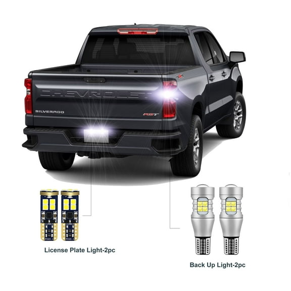 4Pc LED Bulbs For Chevrolet Silverado 1500 2022 2023 2024 LED Car Exterior Bulbs Backup Light+License Plate Bulbs CANBUS