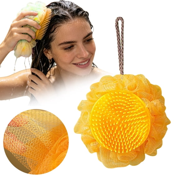4Pc Large 2‑In‑1 Loofah with Scalp Massage Comb, Soft No‑Shedding ...