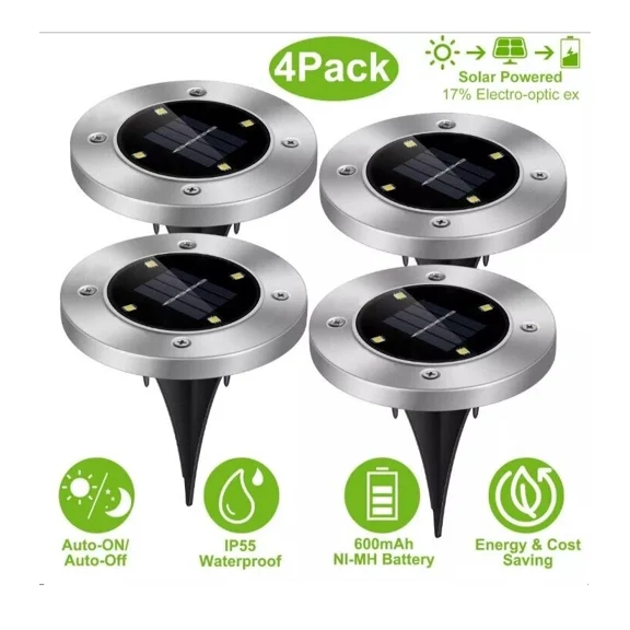 4Pc Led Solar Ground Lights Outdoor Waterproof Ground Flat Garden Lawn Deck Path