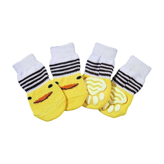 4Pc Pet Socks, Non - Slip Bottom Dog Paw Protectors With Cute Duck Design, For Teddy Dogs, Corgis, Cats - Yellow M