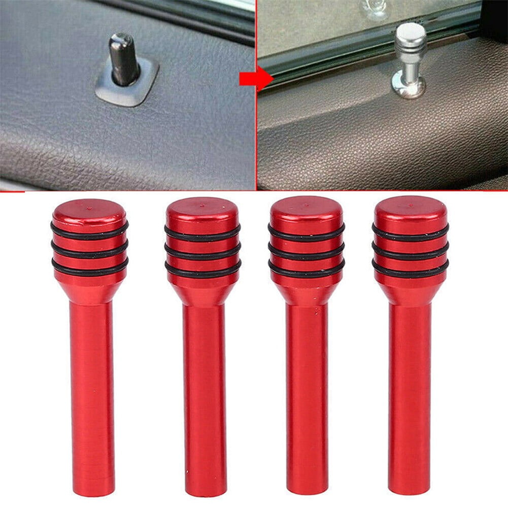 4pc Red Car Interior Accessories Aluminum Door Lock Stick Knob Pull