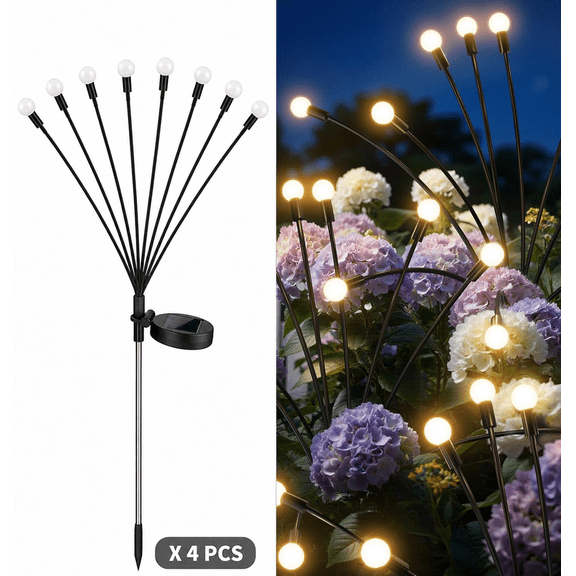4Pc Solar Lights Outdoor(32 LEDs), Solar Garden Lights, Outdoor Decorations, Firefly Light for Patio Decor, Big Bulb, Unique Gifts for Women, Gifts for Grandma