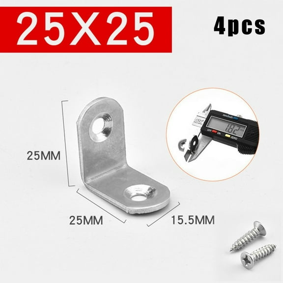 4Pc Stainless Steel Corner Brackets Right Angle L-Shape Brackets 25*25mm
