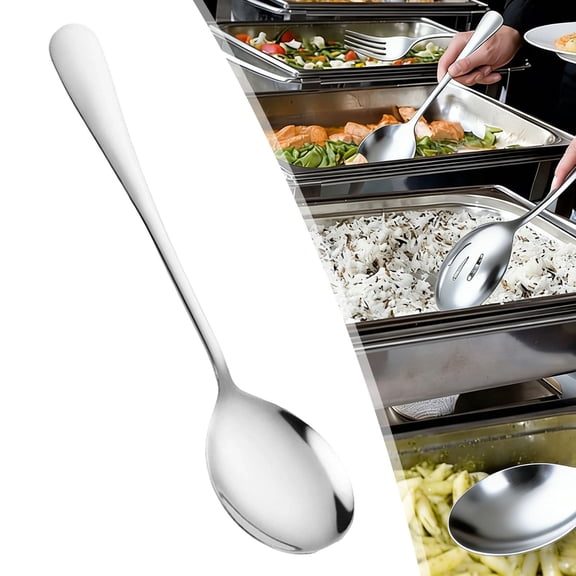 4Pc Stainless Steel Tableware,Stainless Serving Utensils Set Buffet Serving Spoons Slotted Spoon Tongs Long Handle Serving Forks Duty Serving Utensils for Hotel Banquet Home Restaurant & Catering