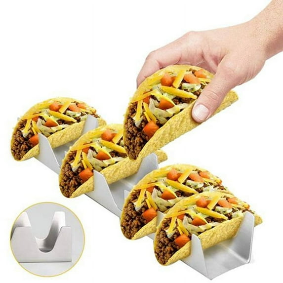 4Pc Stainless Steel W-Shaped Burritos Pancakes Stand Holder Shell Baking Food Rack for Dishwasher Oven Grill
