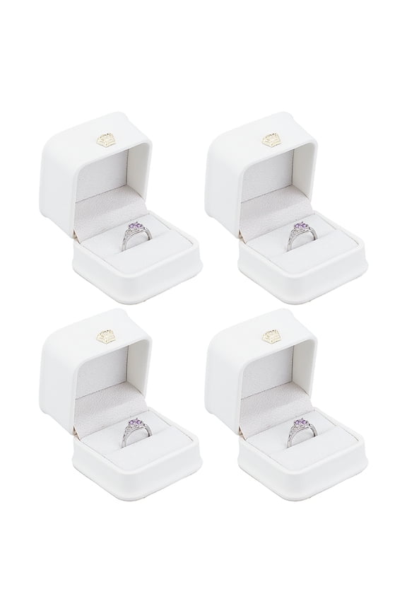 4Pc Wedding Engagement Ring Box 2.24x2.24x1.87 Inch Square Leather Velvet Jewelry Ring Box Gorgeous Vintage Rings Boxes Wedding Rings Bearer White DIY