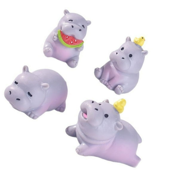 4Pieces Whimsically Handmade Resins Hippo Figurine Miniature Landscape Detail For Desktop Shelf Decoration Or Gifting