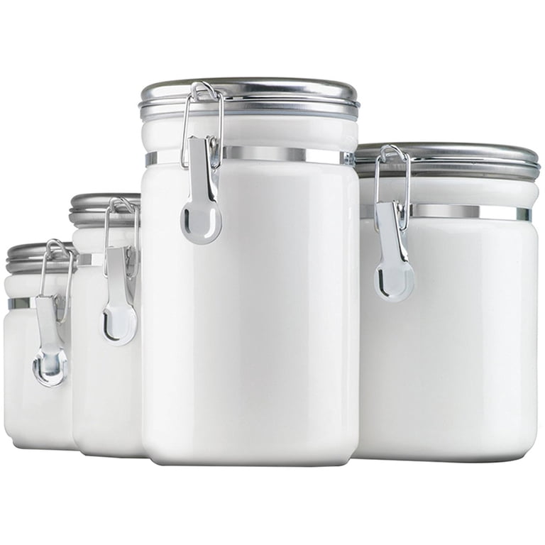 Anchor Hocking 4-Piece White Ceramic Clamp Top Canister Set