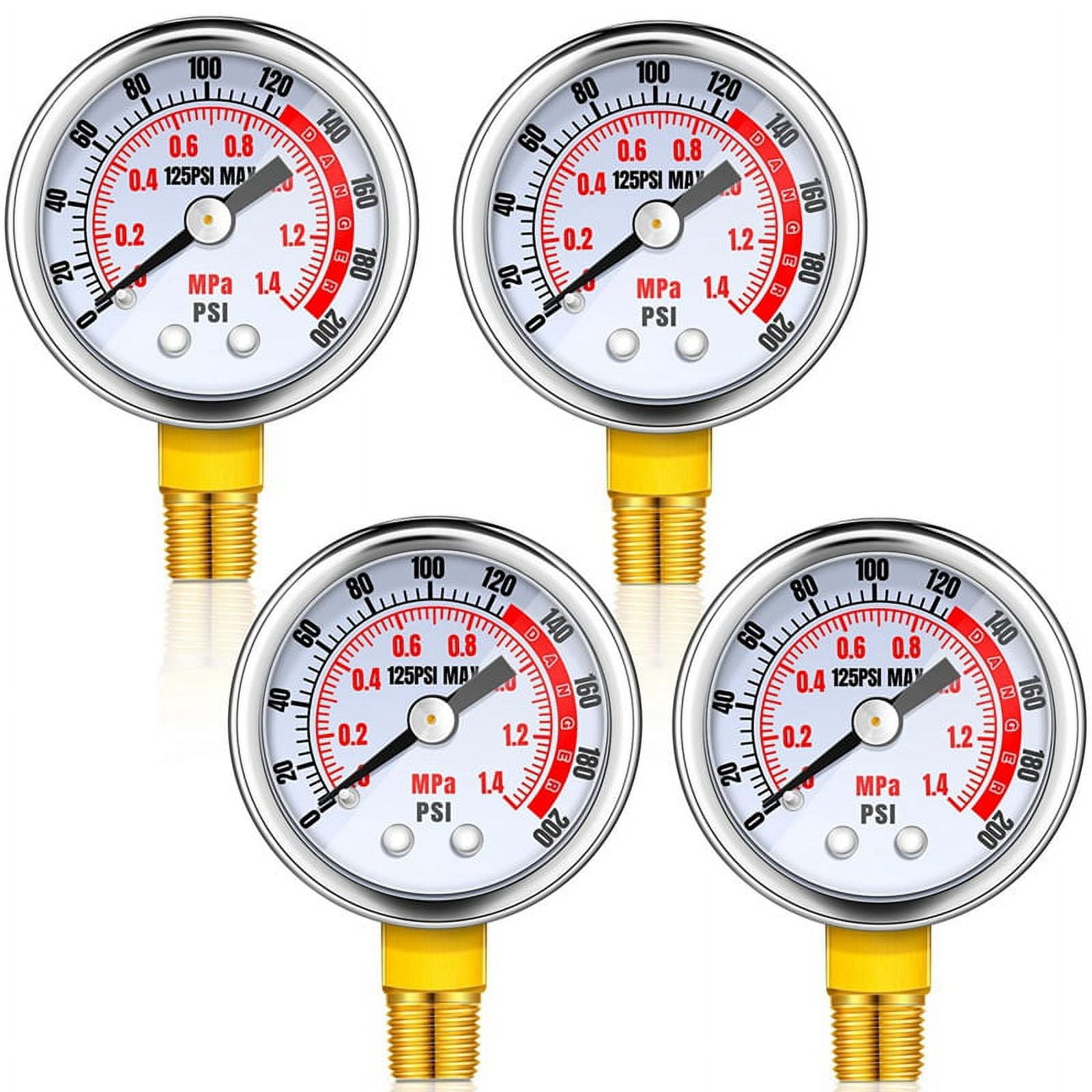 4Pcs 0200 Psi Air Pressure Gauge 1/8In Male NPT Connection Air Gauge