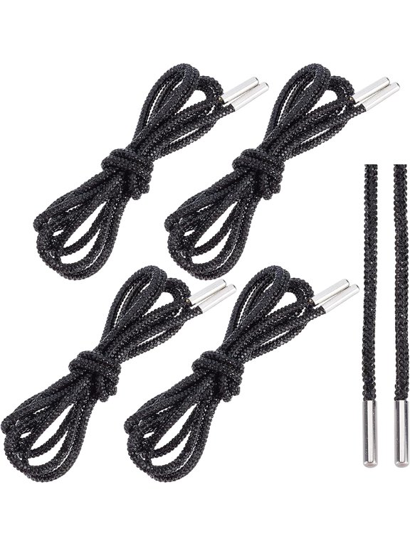 4Pcs 1.2M Rhinestone Shoe Laces Glitter Rope Bling Bling Shiny Round Shoelaces Drawstring Cords Replacement Hoodie String Rope for Sneakers Sweatpants Black