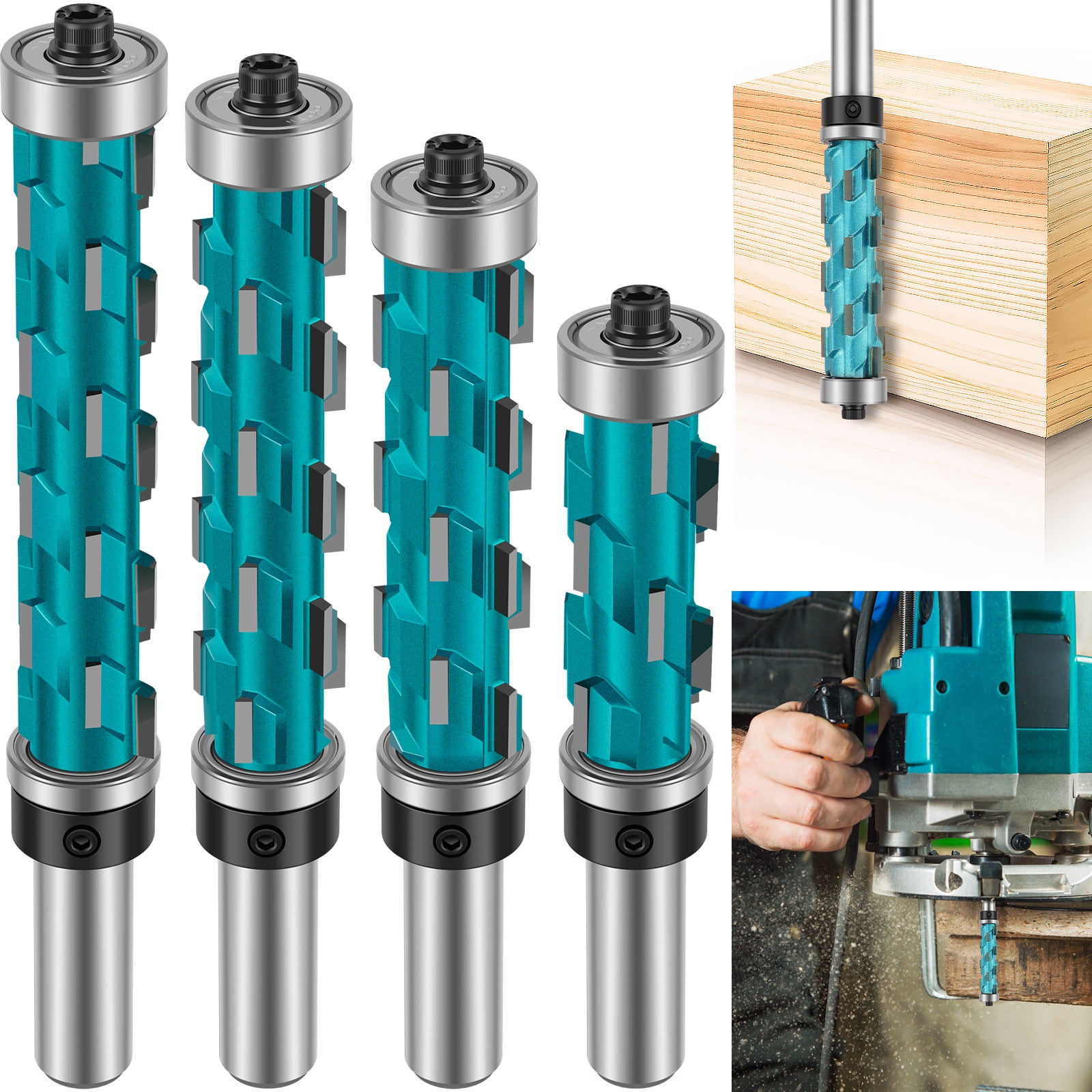 4Pcs 1/2inch Shank Flush Trim Router Bit Carbide Double Bearing Spiral