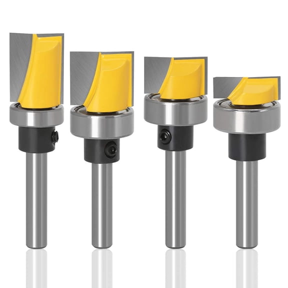 4Pcs 1/4 Inch Shank Hinge Mortising Flush Trim Template Router Bit Set with Ball Bearing Carbide Tipped Router Bits Wood Milling Cutter Tool