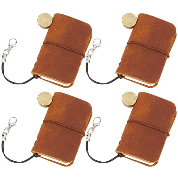 4Pcs 1.7 x 1.9 Inch Mini Travelers Notebook Camel Genuine Leather Cover Portable Personalized Tiny Travel Journal Blank Pocket Diary