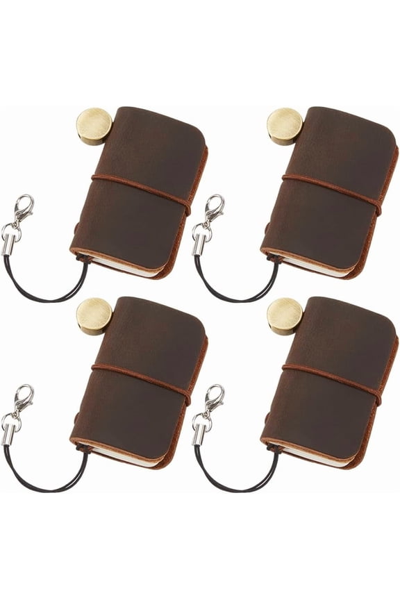 4Pcs 1.7 x 1.9inch Mini Travelers Notebook Genuine Leather Cover Portable Vintage Personalized Tiny Travel Journal Blank Pocket Diary Brown for Keychain Writing Drawing Brown DIY