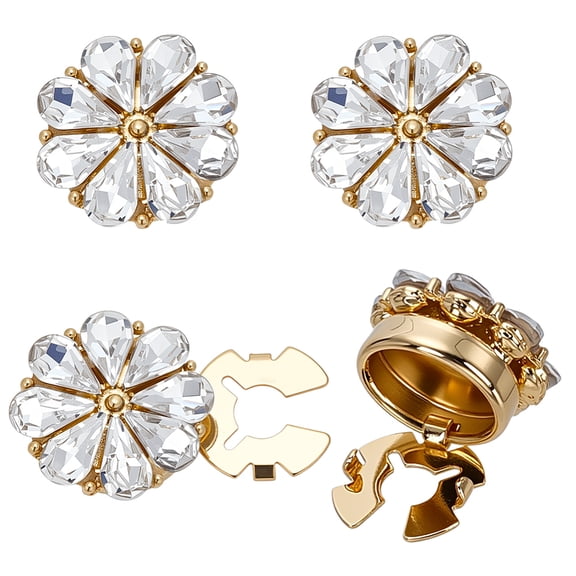4Pcs 1-Hole Alloy & Glass Buttons Flower Light Gold 19.5x19.5x9.5mm 4pcs/set
