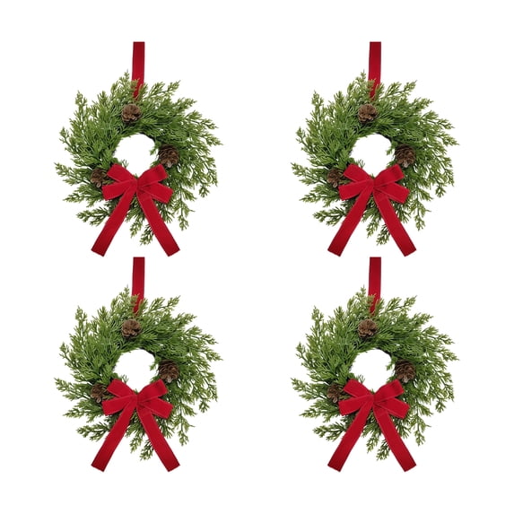 4Pcs 12" Apartment Mini Entry Hanging, Christmas Wreath for Windows Christmas Window Decorations Cabinet Wreaths With Red Bow Greenery Artificial Hanging Garlands for Fireplaces Window Home, B