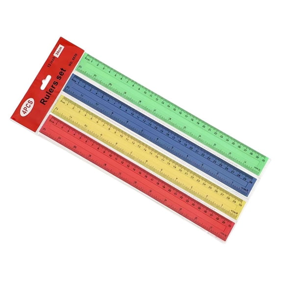 4Pcs 12Inch Clear Rulers Math Ruler Colorful Drawing Ruler with Inches Centimeters Scale for Drawing Drafting Measuring