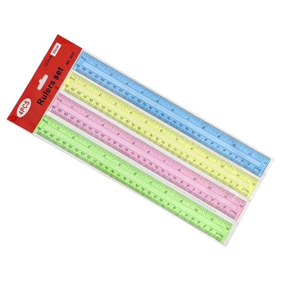 4Pcs 12Inch Clear Rulers Math Ruler Colorful Drawing Ruler with Inches Centimeters Scale for Drawing Drafting Measuring