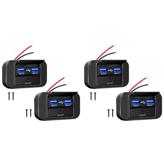 4Pcs 12V RV USB Outlet, 36W Dual QC3.0 USB Car Charger Socket Power Outlet with Cap, 12V 24V Car Charger Switch Panel