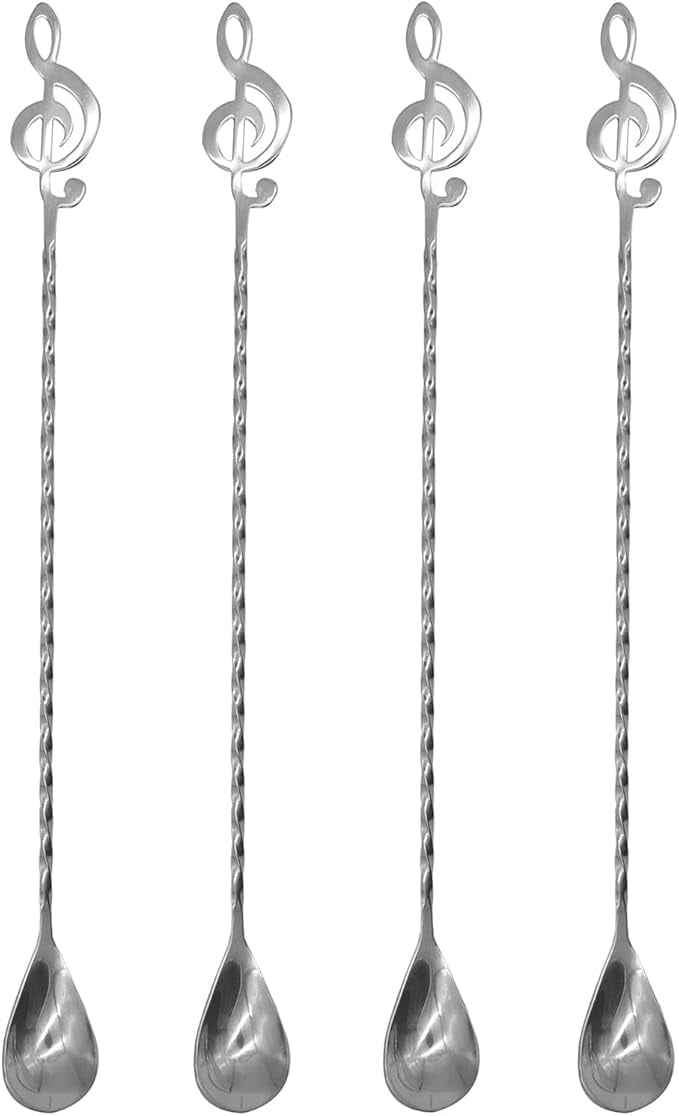 4Pcs 12inch Musical Note Bar Spoons - 304 Stainless Steel Cocktail Stirring Spoons