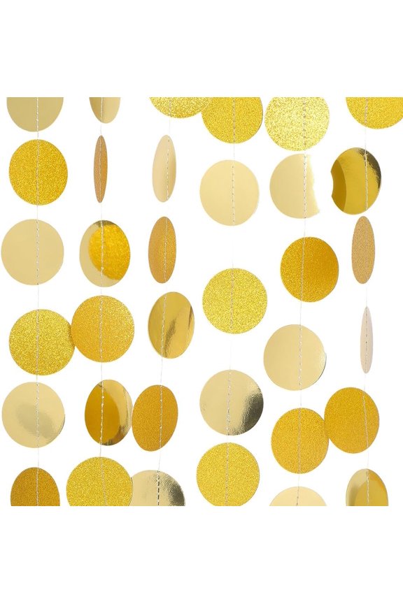 4Pcs 13.12 Feet Circle Dots Garland Gold Glitter Hanging Paper Polka Dots String Streamer Decoration Bunting Banner Backdrop for Christmas Birthday Party Bridal Shower Engagement Supplies