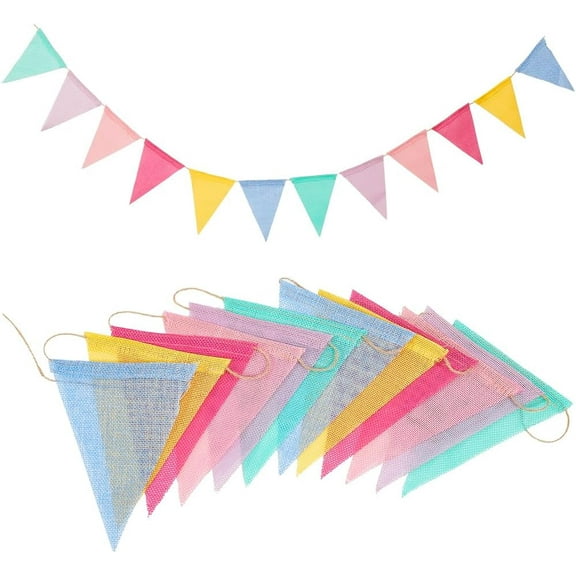 4Pcs 13 Feet Pastel Pennant Banner Flags Colorful Burlap Triangle Party Hanging String Garland Decorations Flag Banners for Birthdays Easter Classroom School Carnival Outdoor Decor