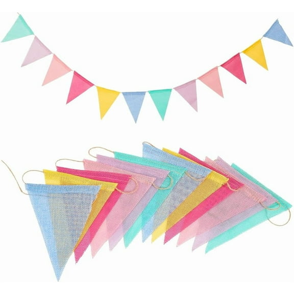 4Pcs 13 Feet Pastel Pennant Banner Flags Colorful Burlap Triangle Party Hanging String Garland Decorations Flag Banners for Birthdays Easter Classroom School Carnival Outdoor Decor for DIY