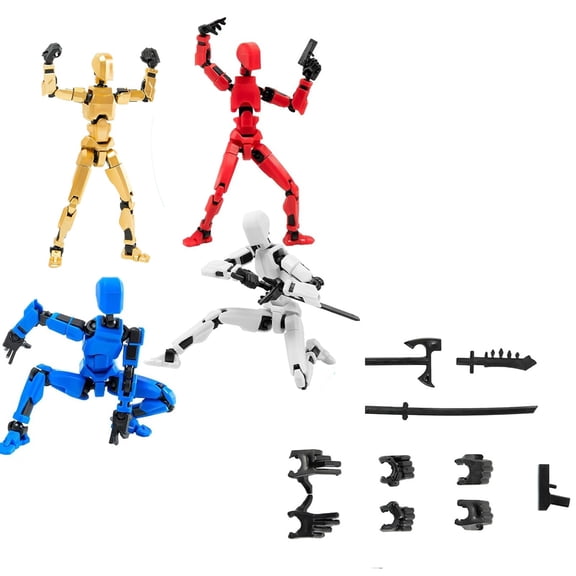 4Pcs 13 Joints Movable 3D Printed Action Figure Robot Toy DIY Customizable Body for Decompression Ornaments and Unique Valentine Gift in Various Colors