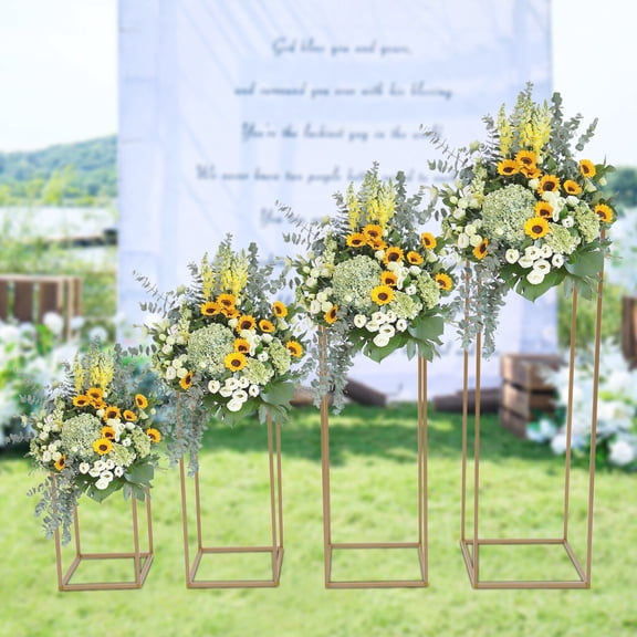 4Pcs 15.7/23.6/31.5/39.4 inch Tall Wedding Flower Stand Metal Vase Stand Floor Metal Column, Table Flower Stands for Home Event Party Wedding Decoration Rectangular Flower Display Rack