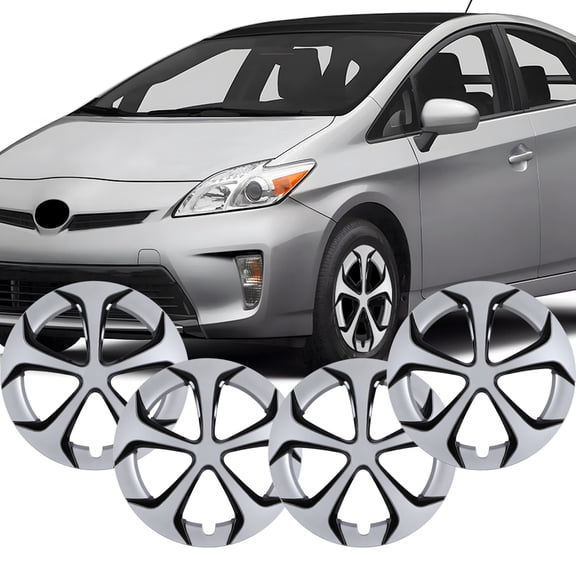 (4Pcs)15" Hubcaps Wheel Rims Cover Fit for 2010-2015 Toyota Prius,Snap on Car Truck SUV Hub Cap,Compatible With Alloy Wheels,ABS+PC Material,Silver Lacquer & Black Lacquer