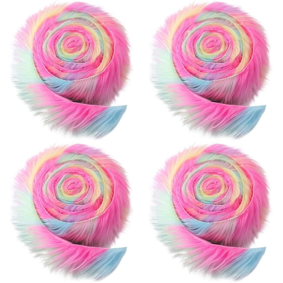 4Pcs 150cm x 5cm Faux Fur Fabric Precut Strips Colorful Shaggy Plush Trim Rolls Fuzzy Craft Fur Ribbon for DIY Crafts Beard Hair Costume Pillows Christmas Decor