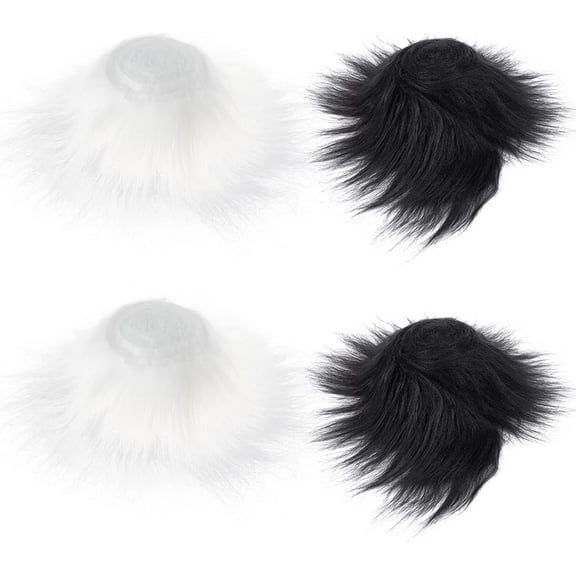 4Pcs 150x5cm Shaggy Fur Precut Strips Artificial Fur Fabric White Black Fluffy Fuzzy Craft Fur Fur Trim Ribbon for Gnomes Beard Santa Claus Hair Dwarf Cosplay Costume DIY Craft 1set
