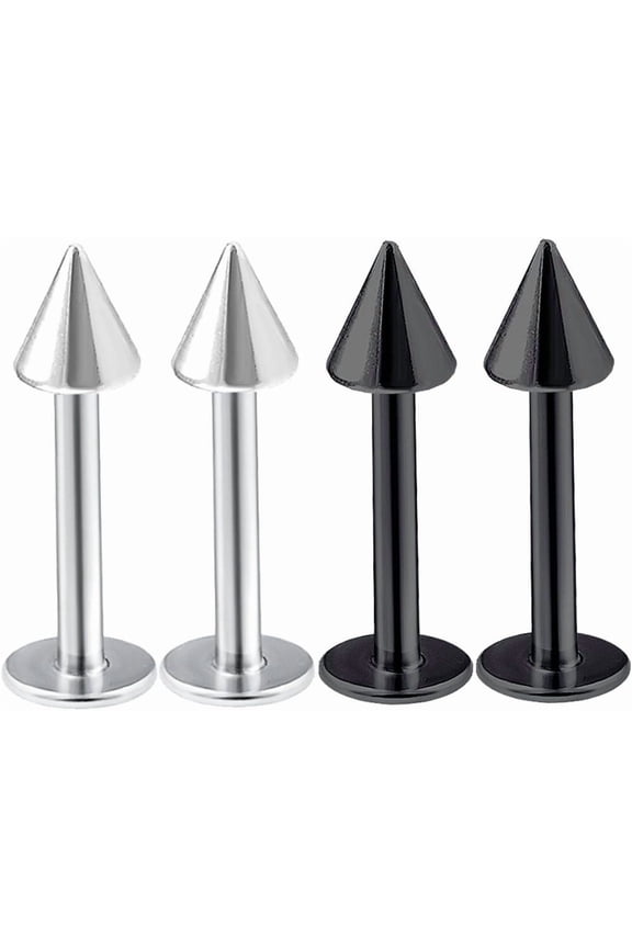 4Pcs 16G Labret Studs, Black Spike Lip Rings for Cartilage Tragus Monroe Piercing