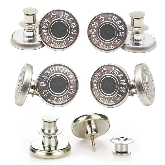 4Pcs 17 mm Replacement Pants Button, No Sew Instant Jean Buttons Pins for Loose Jeans, Reusable and Adjustable Metal Pants Button Tightener(Silver)