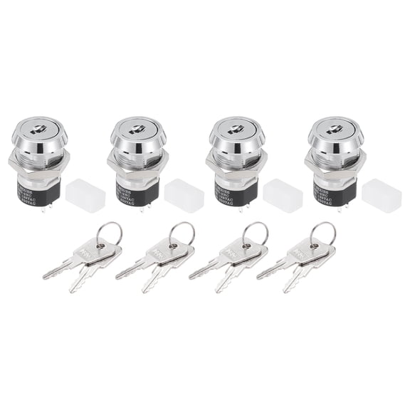 4Pcs 19mm 2 Positions 2NO 2NC Electric Keys Lock Push Button Switch