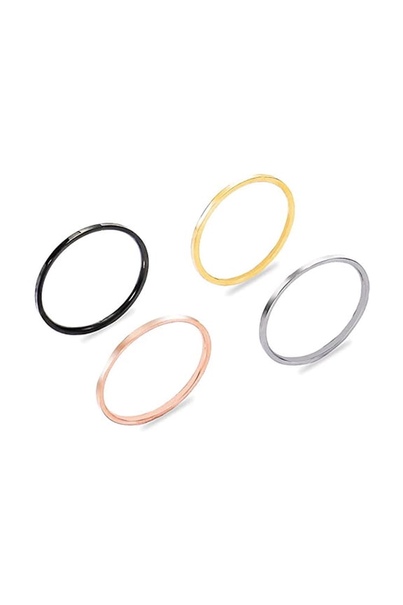 4Pcs 1MM Gold/Black/Rose Gold/Steel Tone Stainless Steel Plain Band Knuckle Stacking Rings for Women Fashion Midi Rings Size 4-10