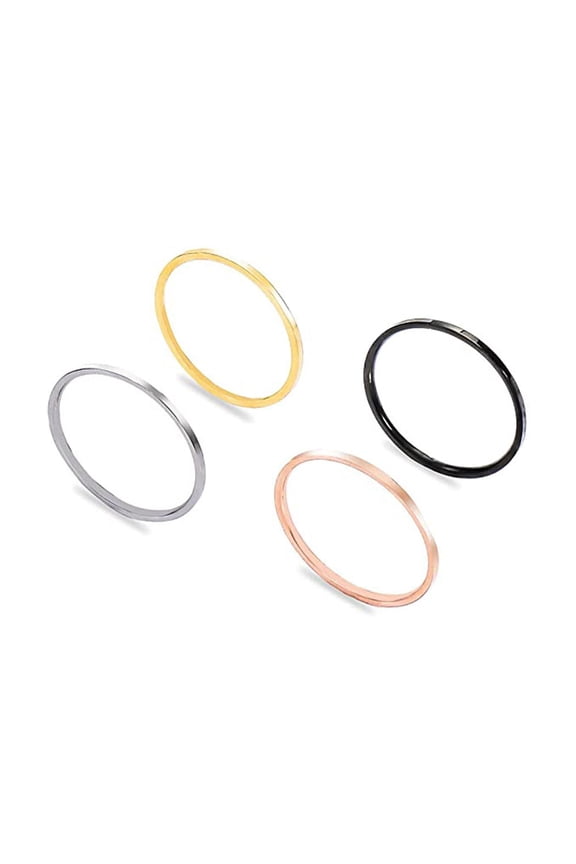 4Pcs 1MM Gold/Black/Rose Gold/Steel Tone Stainless Steel Plain Band Knuckle Stacking Rings for Women Fashion Midi Rings Size 4-10