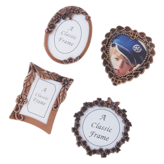 4Pcs 1inch Retro Picture Frame,Assorted Shaped Tiny Metal Diys Photo Frame 1Inch Wallet Size Picture Frames Gifts
