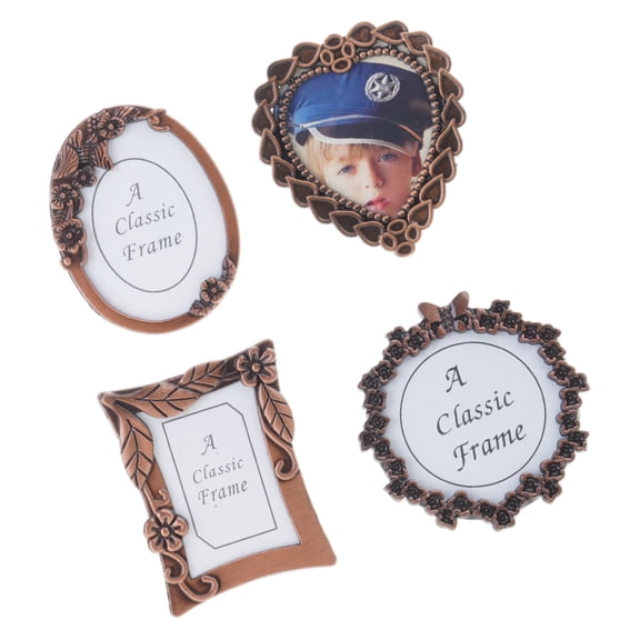 4Pcs 1inch Retro Picture Frame,Assorted Shaped Tiny Metal Diys Photo Frame 1Inch Wallet Size Picture Frames Gifts