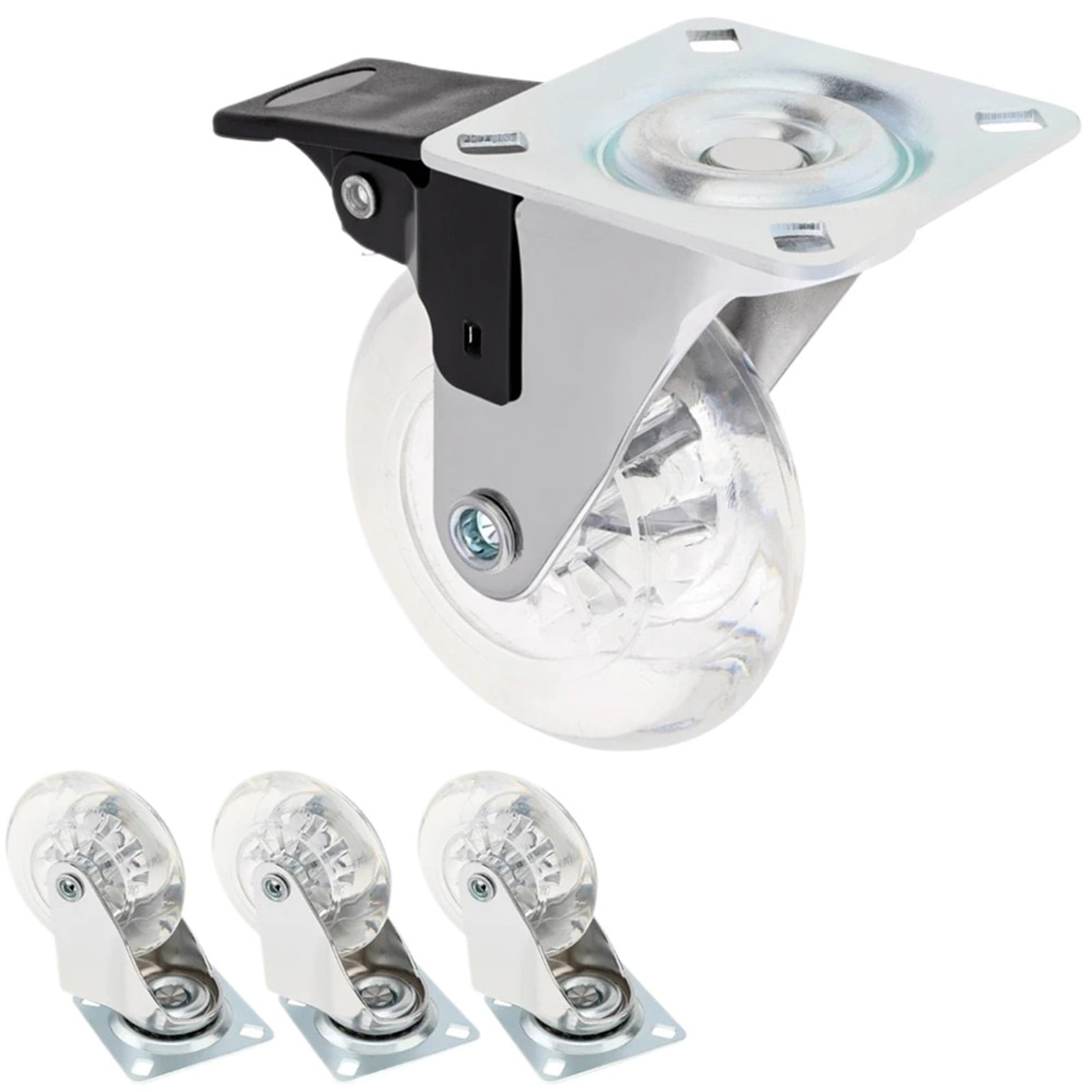 4Pcs 2/3 Inch Caster Pu Transparent Universal Crystal Wheel No Noise Small Cart Industrial Wheel Office Chair Casters Tool ,Reliable