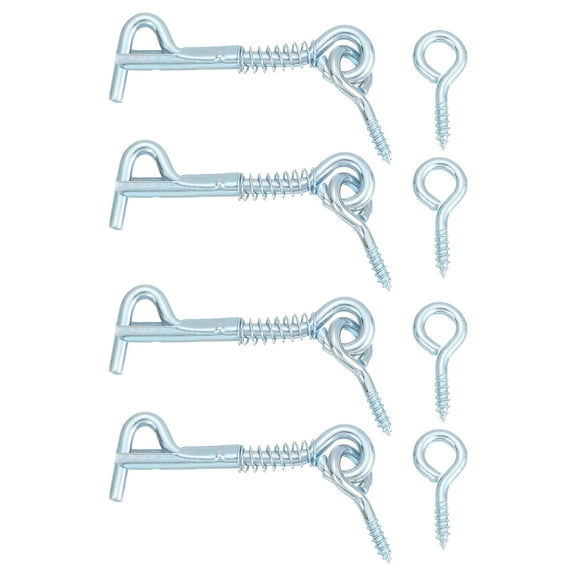 4Pcs 2" Cabin Hook Eye Latch, Zinc-Plated Carbon Steel Spring Hook and Eye Safety Latch Wire Gate Hook and Eye Latch for Wood Window Door Hook, Blue White