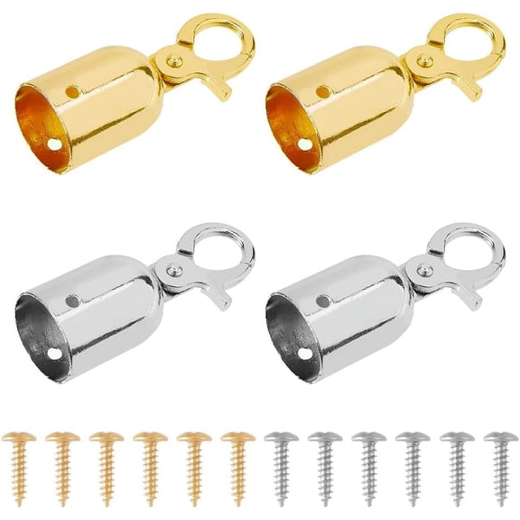 4Pcs 2 Colors 1" Alloy Stanchion Rope End Stopper Golden Silver Barrier Rope End Cap Barrier Rope End Cap Snap Hooks with Lobster Claw Clasps for Stanchion Rope Colorful DIY