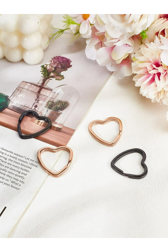 4Pcs 2 Colors 304 Stainless Steel Split Key Rings Heart Shape Key Ring Mixed Color Metal Keyrings Key Ring Accessories for Keychains Crafts Car Keys and DIY Projects 31x31x3mm Mixed Color