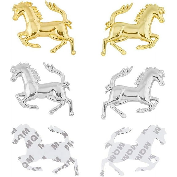4Pcs 2 Colors 3D Alloy Horse Car Stickers Car Decoration Stickers Horse Running Car Self-Adhesive Stickers for Car Window Laptops Luggage 74x87x7mm for DIY
